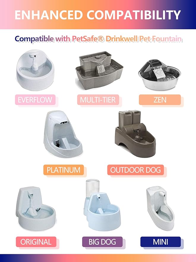 Cat Water Fountain Filter Compatible with PetSafe Drinkwell Platinum, Multi-Tier, Outdoor Dog, Everflow, Original Pet Fountain, Premium Pet Fountain Replacement Carbon Filter (4 PACK)