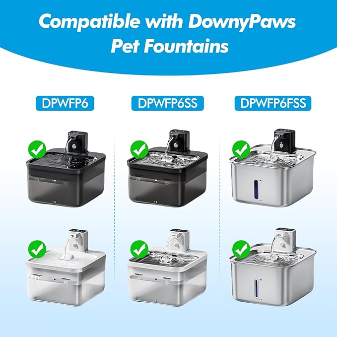 20 Pack Replacement Filters for DownyPaws Battery Operated Cat Water Fountain DPWFP6, Cat Fountain Filter Set for Downy Paws 84oz/2.5L Wireless Dog Pet Water Dispenser (10 Filters & 10 Sponges)