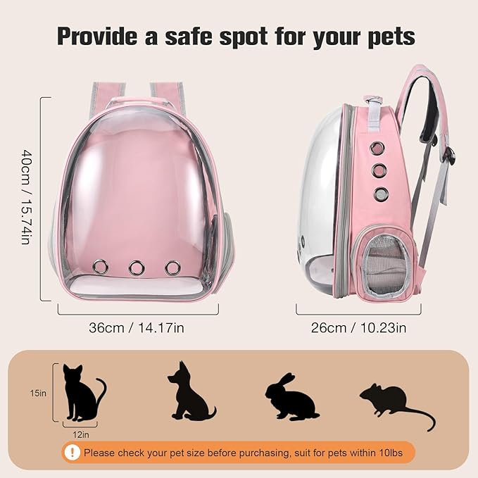 Cat Carrier Backpack, Pet Carrier Backpack Front Pack for Small Medium Cat Puppy Dog Carrier Backpack Bag Space Capsule, Airline-Approved Pet Carrier for Travel Hiking Walking Camping (Pink)