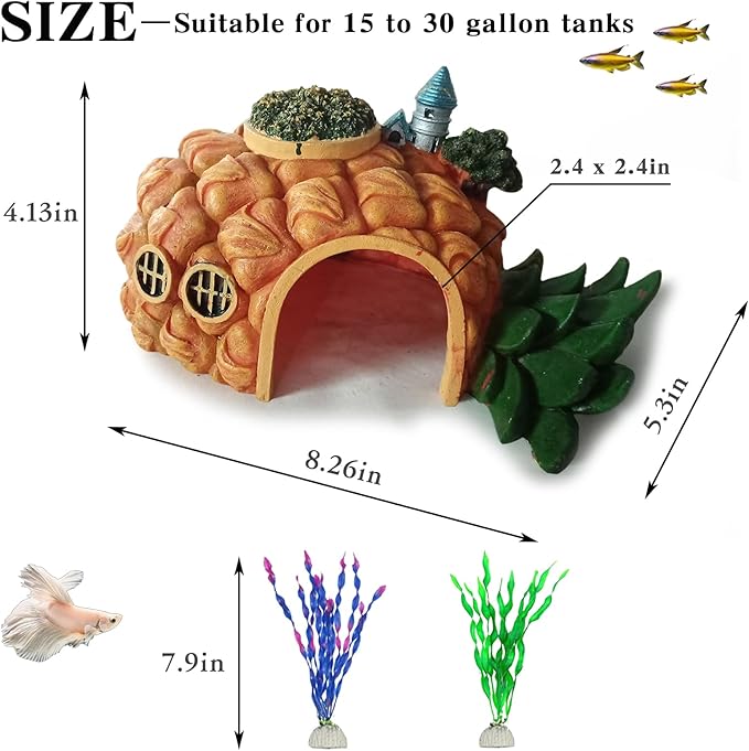 Tfwadmx Aquarium Decorations Resin Pineapple Fish Tank House Hermit Crab Hideout Cave Shelter Decor Underwater Landscape Hut Aquarium Ornament for Shrimps Breeding Hiding