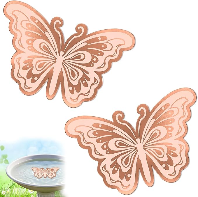 2Pcs Bird Bath Copper Disk, 0.6mm Reinforced 99.9% Pure Copper Cleaning Disk for Physical Clean Water, All-Season Use Cleaner for Outdoor Birdbaths Bowl Garden Fountain (Butterfly)