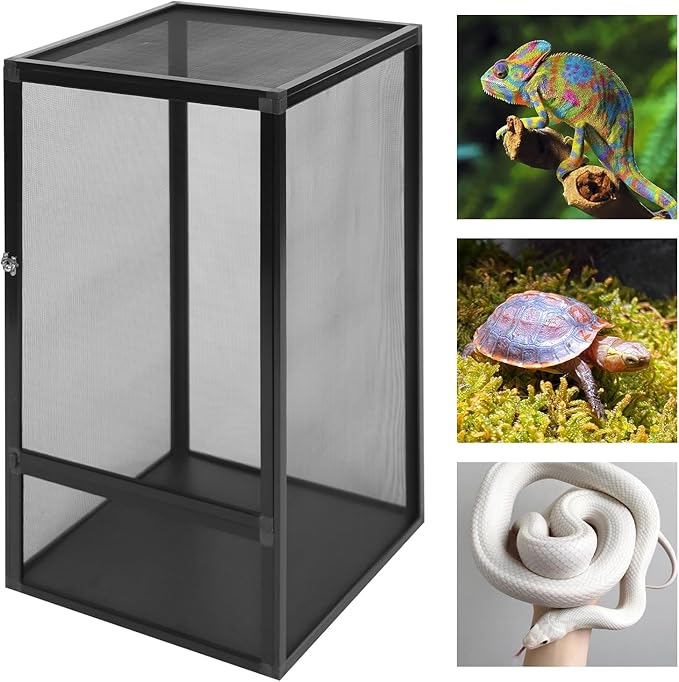 Freestanding Reptile Tank Micro Habitat Terrarium Enclosure with Fine Mesh 17.7 x 17.7 x 31.5in Knock-Down Reptile Habitat Tank with Metal Latch for Chameleons Lizards Snakes Birds Tarantulas