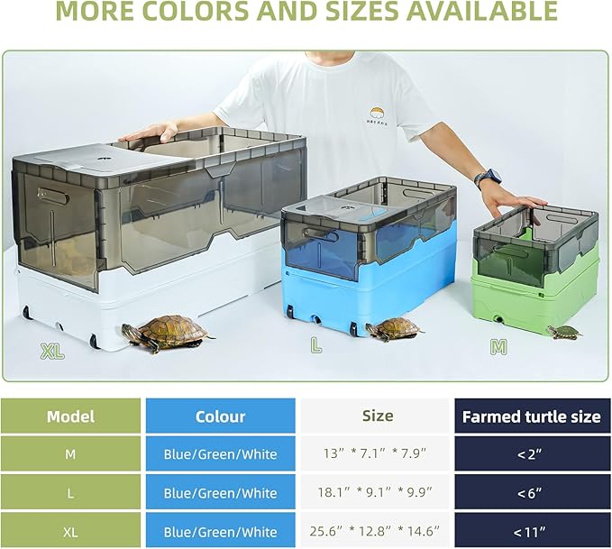 Turtle Tank kit with Filter+Water Pump+Heat lamp, Wheels, Easy to Move, Imitate The Natural Flows, Suitable for Small Turtle Horned Frog Hermit (XL, Green)