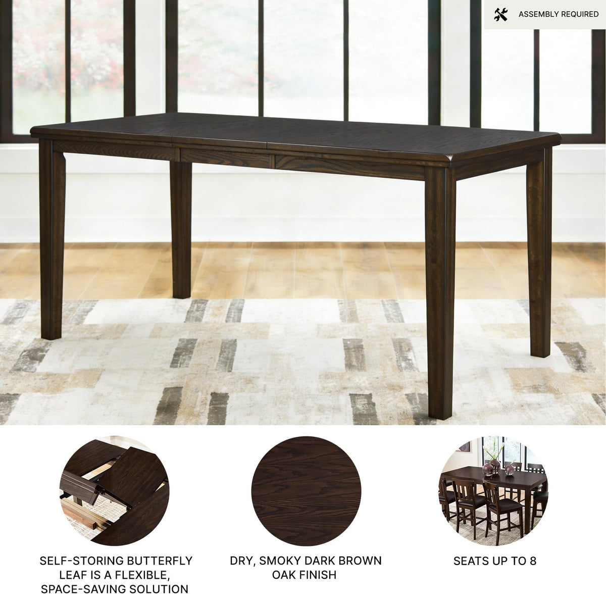 Wood Counter Height Extendable Dining Table