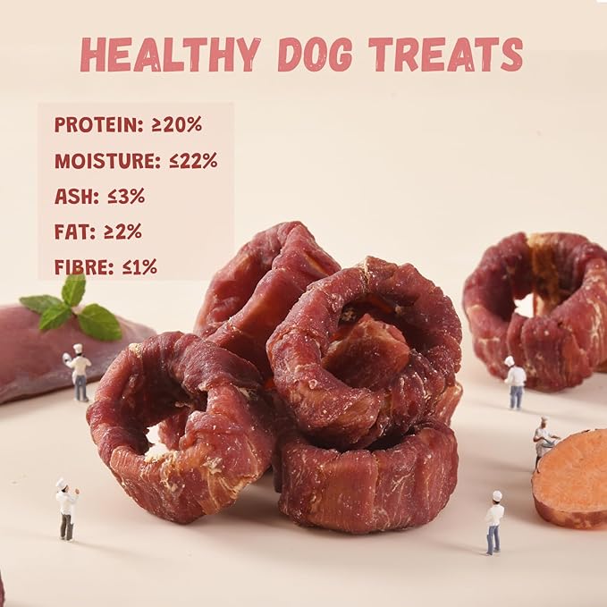 Dog Treats Duck Wrapped Sweet Potato Donuts Rings, Healthy Low Fat Dog Jerky Chews, High Protein Training Treats Snacks for Small Medium Large Breed, 10.6 oz