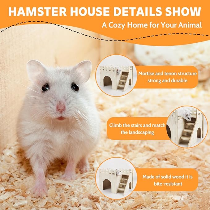 Hamster House,Tiny House with Slide House, Double-Decker Hut, Hamsters Cage Accessories,Small Animal Habitat Decor for Hamsters