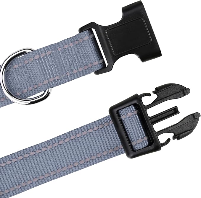 TagME Reflective Nylon Dog Collars, Adjustable Classic Pet Collar with Quick Release Buckle for Puppy, Grey, 3/8" Width