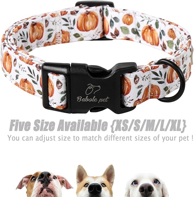 Fall Dog Collar, Cute Orange Pumpkin Pattern Puppy Collar, Soft Comfort Adjustable Holiday Thanksgiving Dog Collars for Small Medium Large Boy&Girl Dogs L