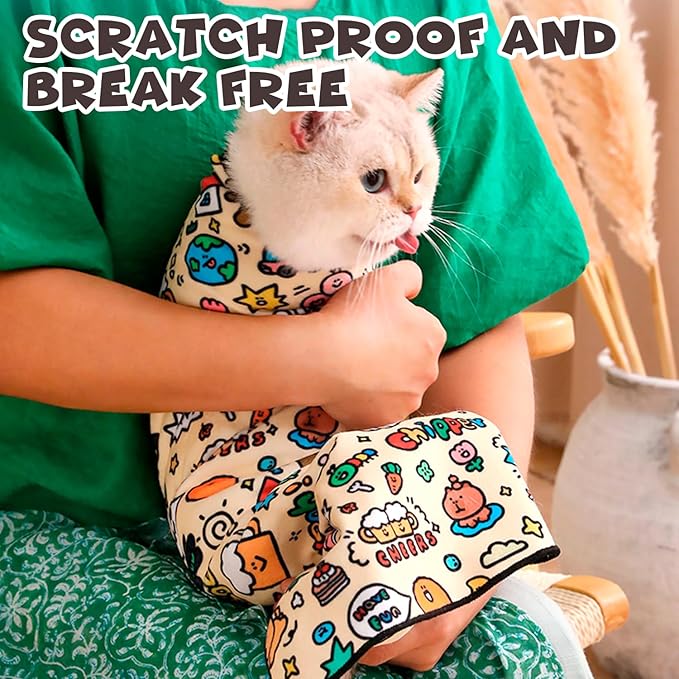 Cat Grooming Wrap, Self-Adherent Soft Cat Blanket to Wrap, Nail Clipping, Anti-Bite, Anti-Scratch, Anti-Escape Calming Wrap (Dalmatian Print, 0-3 lbs)