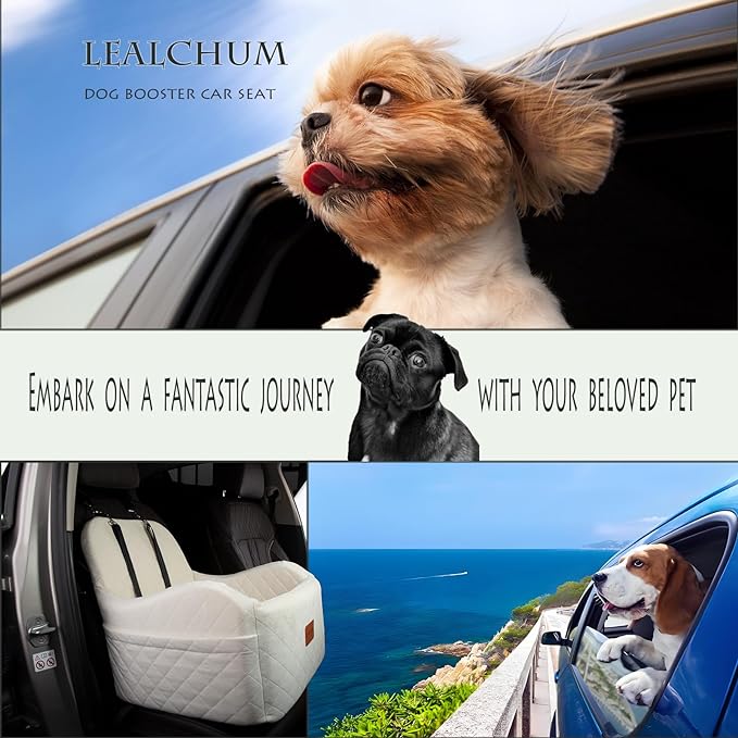 Dog Booster Car Seat,Ultra Soft Fabric & Filling Memory Foam,Elevated Cushion,3 Straps & Safety Belt Channel,Anti-Slip Base,Fully Detachable and Washable(Beige,Medium)