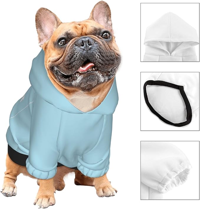 Personalized Dog Hoodie, Custom Dog Costumes for Small Dogs, Holiday Happy Dog Clothes Football Pet Shirt Sweater with Name Number for Girl/Boy Cats/Kitten, LightBlue, XXS