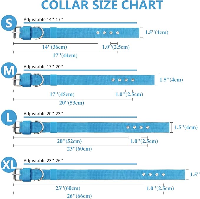 Heavy Duty Tactical Dog Collar - 1.5" Width Military Durable Thick Nylon with Adjustable Metal D Ring & Buckle Working Training K9 Collar for Medium Large Dogs (S(14"-17"), Light Blue)