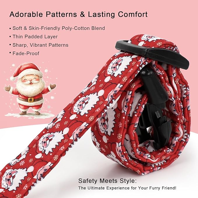 Christmas Dog Collar - Cute Red Santa Christmas Puppy Collar with Safety Buckle, Soft Adjustable Holiday Dog Collars for Small Medium Large Dogs XS