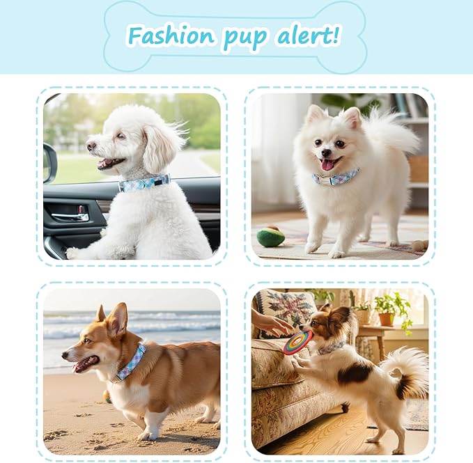 Cotton Collar for Dog，Soft Adjustable Dog Collars for Medium Dogs, Cute Dog Collar with Blue & White Plaid for Small Medium Large Dogs, Perfect for Girl or Boy Dog Collars-M
