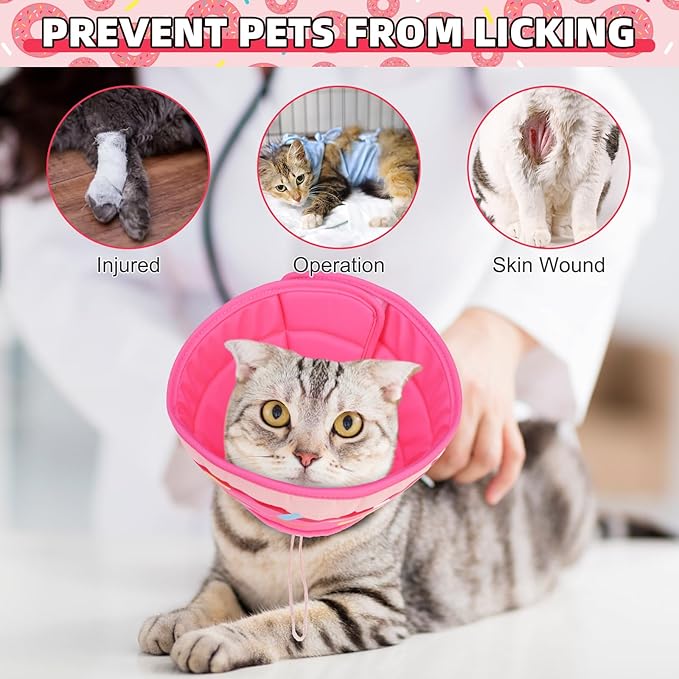 KOOLTAIL Cat Cone Collar Soft, Cat Recovery Collar After Surgery, Adjustable Comfortable Lightweight Cat Neck Cone to Stop Licking, Foldable Donut Water Resistant Pet Cone for Small Large Kitten PinkS