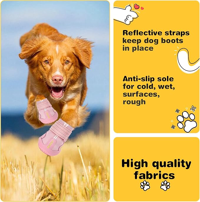 Hcpet Dog Shoes, Dog Boots for Small Dogs, Breathable Medium Dog Booties Paw Protector for Summer Hot Pavement, Winter Snowy Day, Outdoor Walking, Indoor Hardfloors Anti Slip Sole Pink Size 4