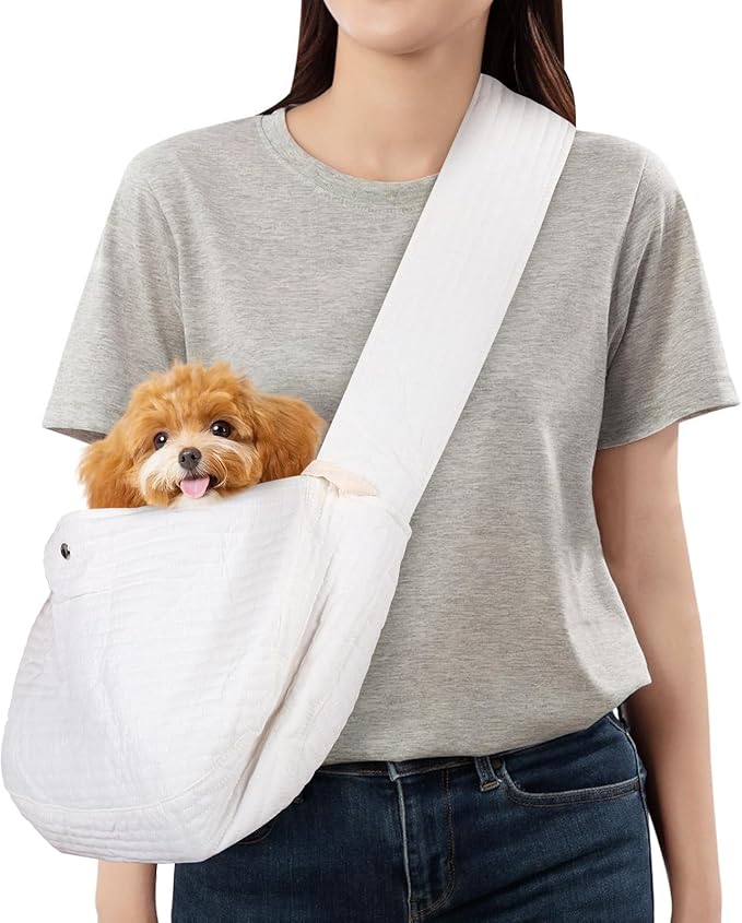 Dog Carrier Sling, Cat Backpack Carrier, Cotton Puppy Carrier Sling, Hands Dog Bag Carrier with Wide Strap Built in Safety Buckle Pocket for Small and Medium Pets (Small)