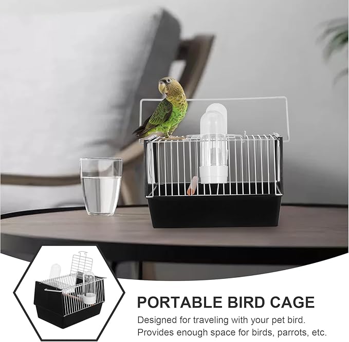 Portable Black Bird Cage for Small Birds and Parrots - Handheld Carrier with Space for Play and Rest
