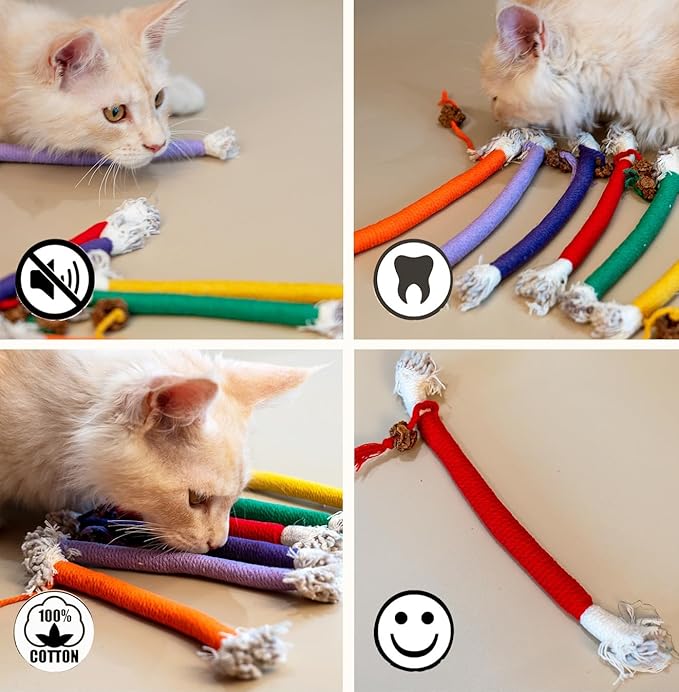 Bent Cat Rope Toy, Pet Chew Toys, Interactive Tease Toys for Cats and Kittens, Bite-Proof Playthings, Cotton Rope Kitten Toys Dental Care Stress Relief Pet Supplies (Medium 6 Pack)