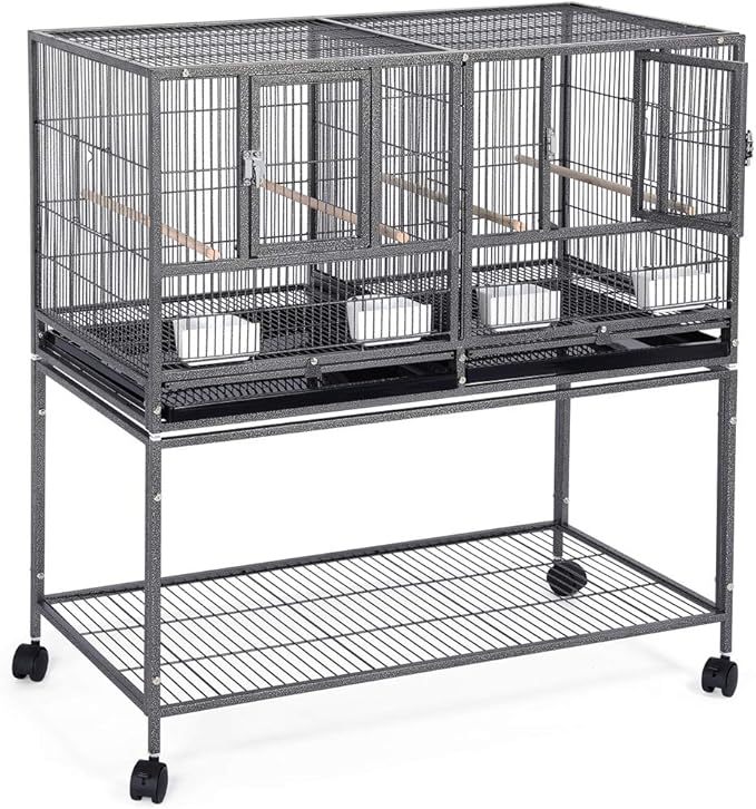 Topeakmart 2 Pack Divided Breeder Parakeet Canary Lovebird Finch Budgie Bird Cages W/Rolling Stand