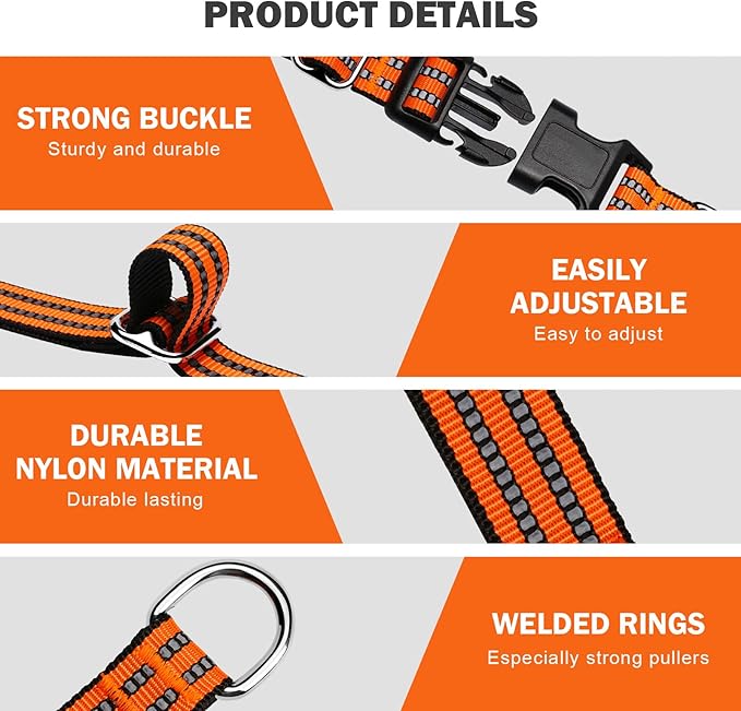 Hikiko Martingale Dog Collars Reflective Nylon Dog Collar with Quick Release Buckle Adjustable Training No Slip Dog Collar (Small, Orange)
