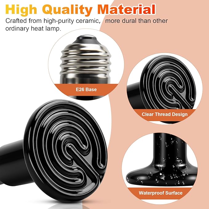 MIXJOY 150W Ceramic Heat Emitters - 2Pack No Light Reptile Heat Bulbs for Gecko, Lizard, Bearded Dragon, Turtle, Snake & Chicken