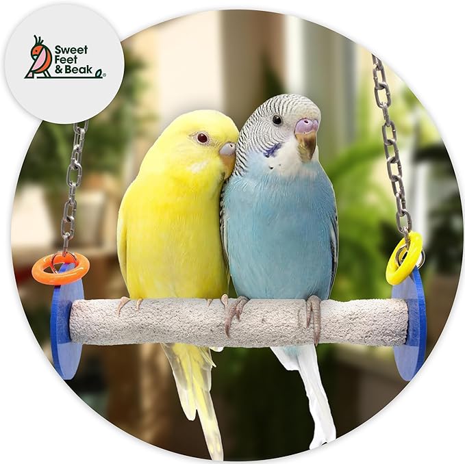 Sweet Feet and Beak Roll Bird Swing - Pumice Perch Bird Toys Trims Nails and Beaks, Safe and Non-Toxic Bird Cage Accessories for Small and Large Birds, Swinging Toys Birds Will Love, Large 10.5 Inches