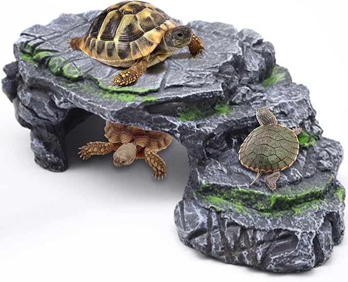 Turtle Basking Platform Turtle Tank Decoration for Aquariums & Terrarium, Turtle, Lizard, Reptile Habitat Hideout (Black)
