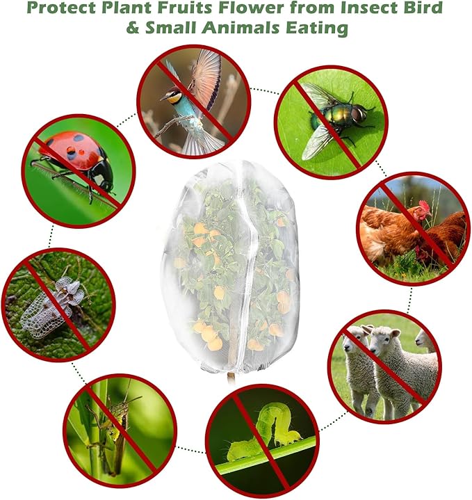 3Pcs Plant Covers from Insects, Bird Netting Barrier for Blueberry Bushes with Drawstring Zipper Mesh Garden Netting Fruit Tree Bags Plants Net Cage for Protect Tomato Vegetable Citrus, 3.3×5Ft