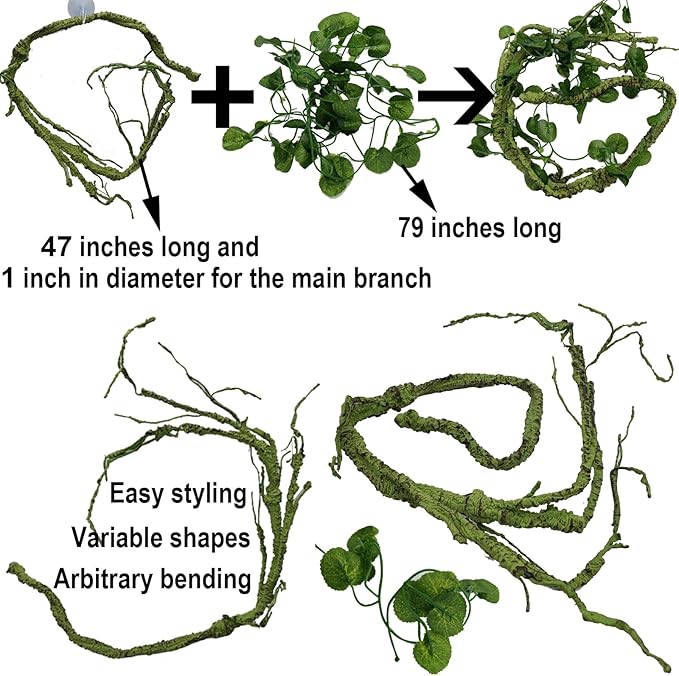 Reptile Plant for Bearded Dragon Tank Accessories, Terrarium Plant Artificial Decor for Snake Cage, Fake Plant for Leopard Gecko Habitat, Lizard Chameleon Ball Pythons (Group E)