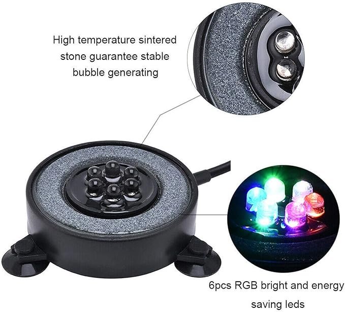 Aquarium Volcano Decoration Set Fish Tank Bubble Decorations, Air Stone with Air Pump, Aquarium Ambient Light with 6 LEDs, Bubble Stone Bubbler Volcano Shape Set