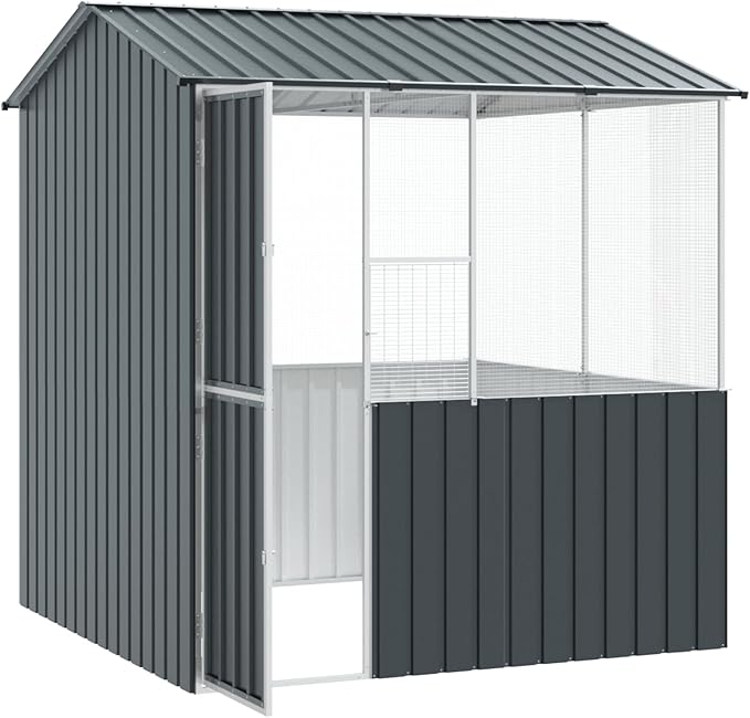 Walk-in Bird Aviary Cage, Suitable for Various Small Animals, Anthracite Galvanized Steel, 82.3"x84.6"x91.7",-357
