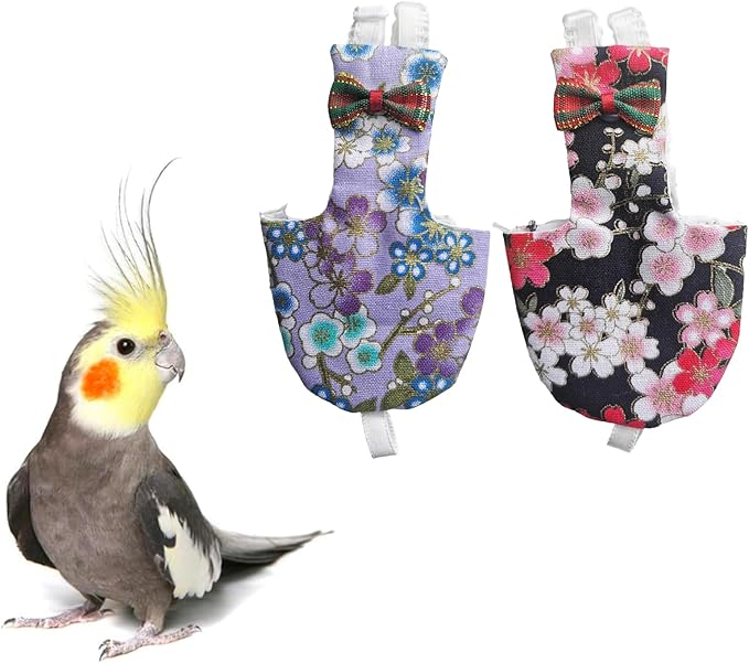 UKJENT Bird Diaper Protective Parrot Nappy - 2 Pack, Reusable Flight Suit with Waterproof Inner Layer, Washable Cute Urine Wet Suit for Cockatiel Monk Parakeet Sun Parakeet Lory(S)