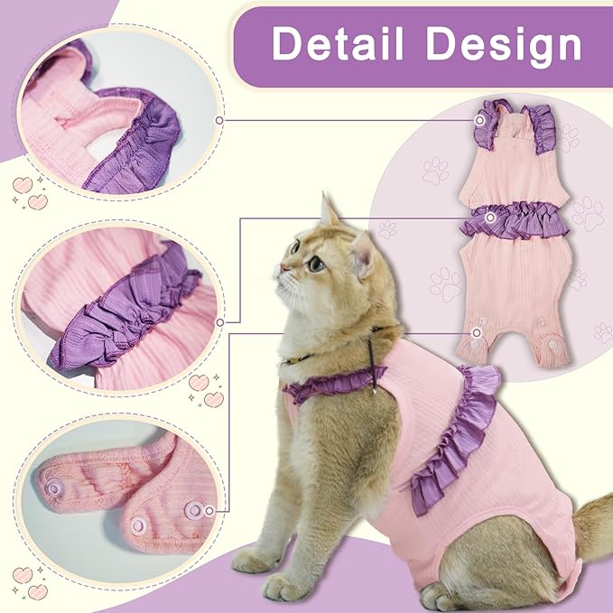 Cat Recovery Suit,Kitten Onesie After Surgery,E-Collar Alternative for Abdominal Wound and Skin Diseases,Soft Breathable Bodysuit After Spay（Orange-l）