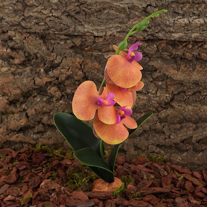 Artificial Orchids Plants, Reptile Terrarium Decor, Bearded Dragon Tank Accessories fit Crested Gecko Leopard Lizard Chameleon Tarantula Snake Frog - Yellow