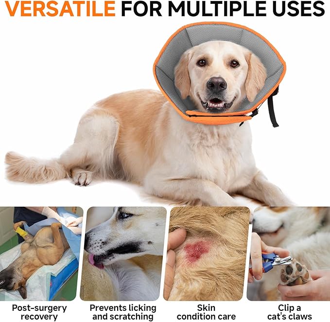 Dog Cone Collar S, Soft Cones for Large Medium Small Dogs,Adjustable Dog Cone Alternative to Stop Licking, Comfy Elizabethan Collar for After Surgery Wound Healing & Hot Spots Orange