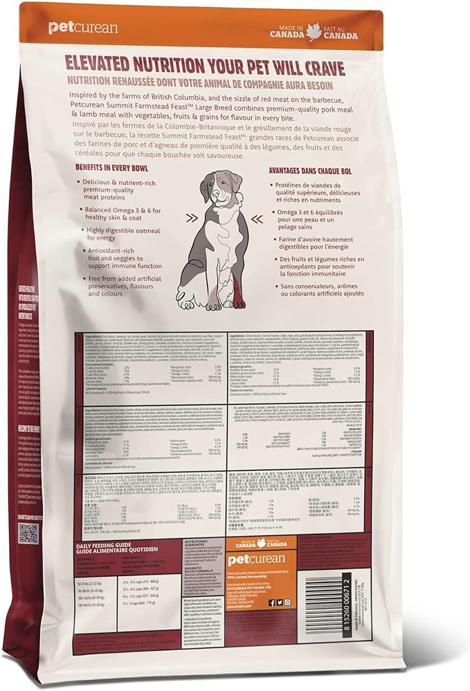 Summit Petcurean Farmstead Feast, Dry Dog Food, Pork Meal and Lamb Meal Large Breed Adult Recipe with Grains, 25 lb Bag