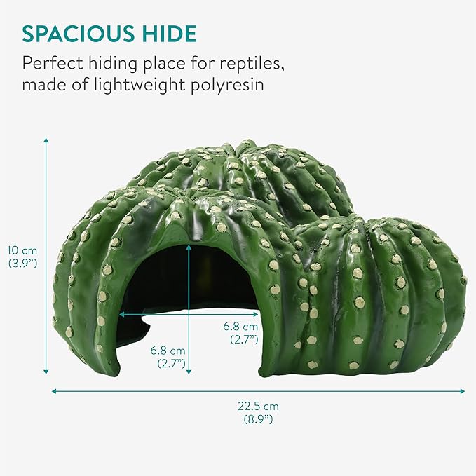 Navaris Cactus Shaped Reptile Hide Out - Reptile Accessories for Leopard Gecko, Snake, Tortoise, and More - Unique Hideout for Vivarium Decorations