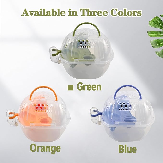 Dwarf Hamster Travel Carrier,Portable Hamsterl Cage Carrier with Silent Exercise Wheels Water Bottle Food Dish 2 Tiers Small Animal Breathable Carry Case for Mice Rat Sugar Glider(Green)