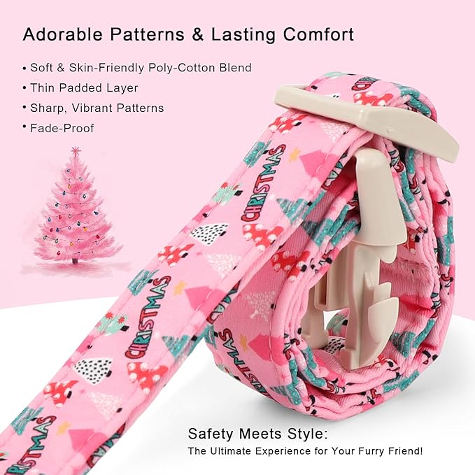 Christmas Dog Collar for Puppy Small Dogs - Cute Xmas Tree Print Pink Christmas Collars for Dogs, Soft Adjustable Winter Holiday Dog Collars with Quick Release Buckle XS
