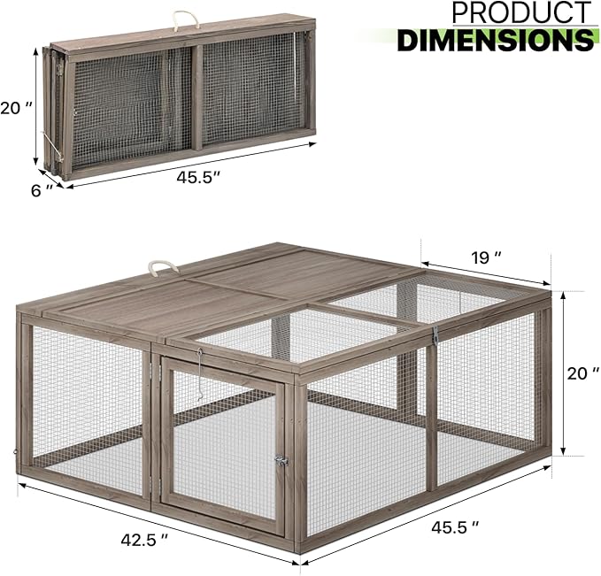 Magshion Foldable Chicken Coop Rabbit Hutch Outdoor, Pet Cage House Wood Small Animal Poultry Cage Run with Openable Roof for Ourdoor Backyard, 45.5 Inch, No Assembly Required (Grey)