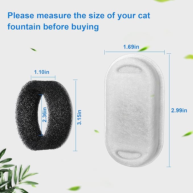 Cat Water Fountain Filters, 8 Pack Cat Fountain Filter Replacement with 8 Sponges for 3.2L/108oz Pet Water Fountain Stainless Steel