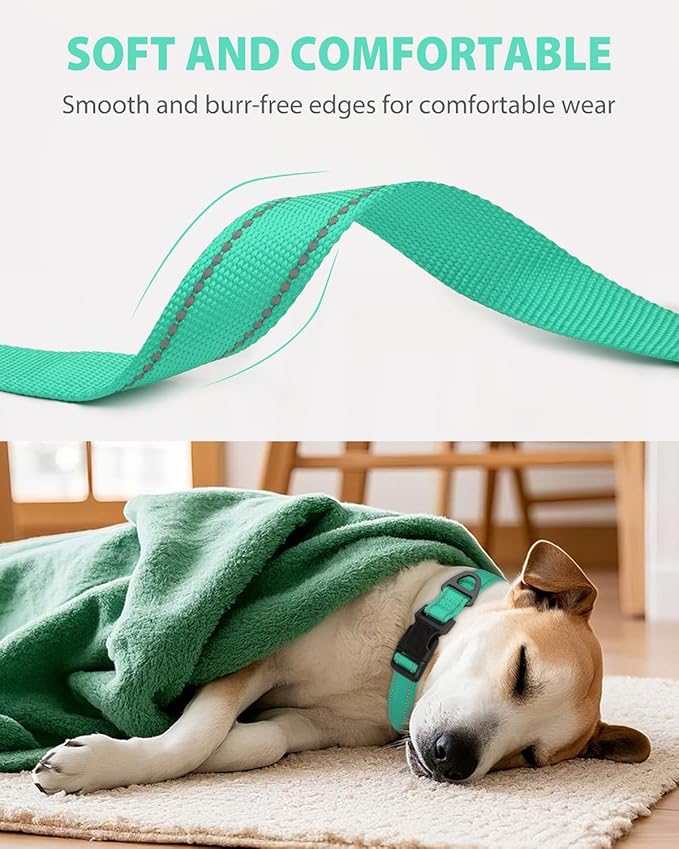 Joytale Large Dog Collar, Reflective and Adjustable Nylon Pet Collar with Quick-Release Buckle for Extra Large Dogs, Teal, XL