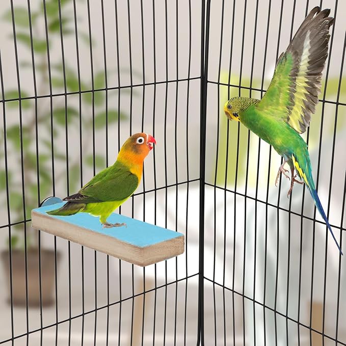 Parrot Wooden Perch Platform Playground Macaw African Greys Budgies Parakeet Cockatiels Conure Macaw Finch Cage Shelf Toy Cage Accessories（Random Color） (A)