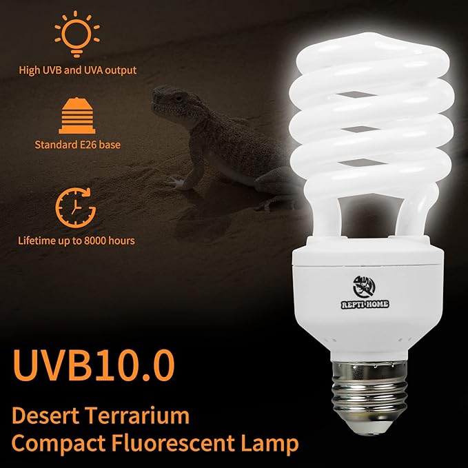 UVB Reptile Light 10.0, 26W Desert UVA UVB Bulb for Reptiles, Compact Desert Terrarium Lamp, Reptile UVB Light Bulb for Bearded Dragon, Lizard, Tortoise, Snake, Gecko