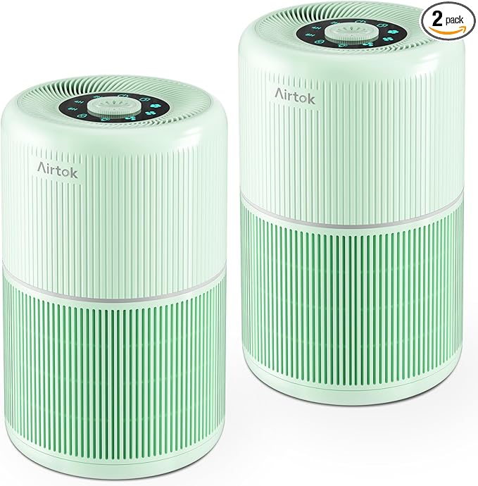 2 Pack Air Purifier for Home Bedroom with H13 True HEPA Filter for Smoke, Smokers, Dust, Odors, Pollen, Pet Dander | Quiet 99.9% Removal to 0.1 Microns | Green Available for California