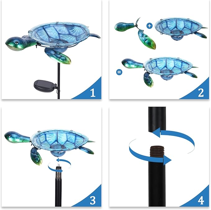MUMTOP Outdoor Bird Bath Solar Birdbath Small Birdfeeder with Turtle Metal Stake for Garden Yard Outside Decor
