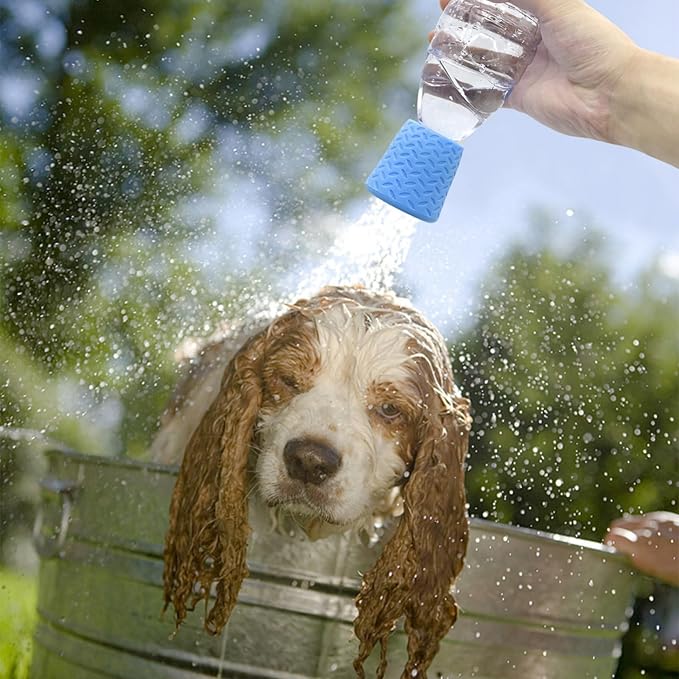 Portable Outdoor Shower for Dogs Bottle Attachment Outdoor Sprayer Accessory for Most Plastic Water Bottles for Bathing Pets During Outdoor Activities, Hiking and Camping. (Blue)