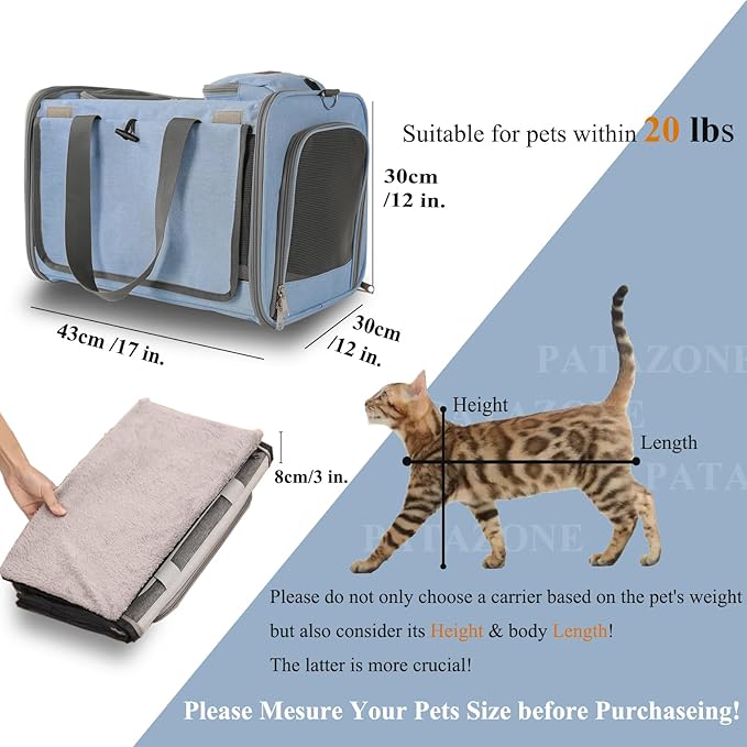 Cats Carrier Soft Small Dog Carriers for Small Dogs Blue Softsided Pet Carrier Airline Approved,Large Pocket,Breathable,Privacy Protection Pets Bag Travel Outdoor Kitties/Pups Bed