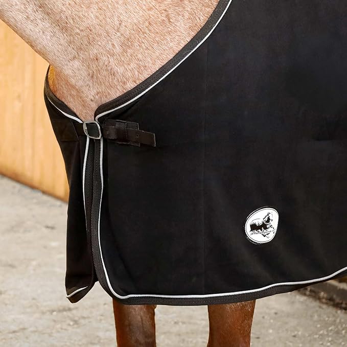 Jeffers Equine Elite Fleece Horse Cooler Blanket, 72 Inch – Soft, Adjustable Fit, Lightweight, Easy Care, Moisture Wicking Cooling Sheet with Surcingle for Post Exercise, Travel for Horses – Black